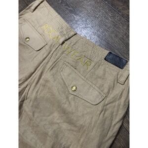 Rocawear Women's Cargo Cropped Joggers Size 13 Linen Like Lightweight‎ Khaki Y2K